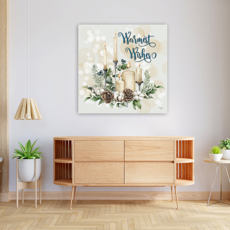 «Warmest Wishes», art typographique floral des Fêtes, H 36 po x l 36 po