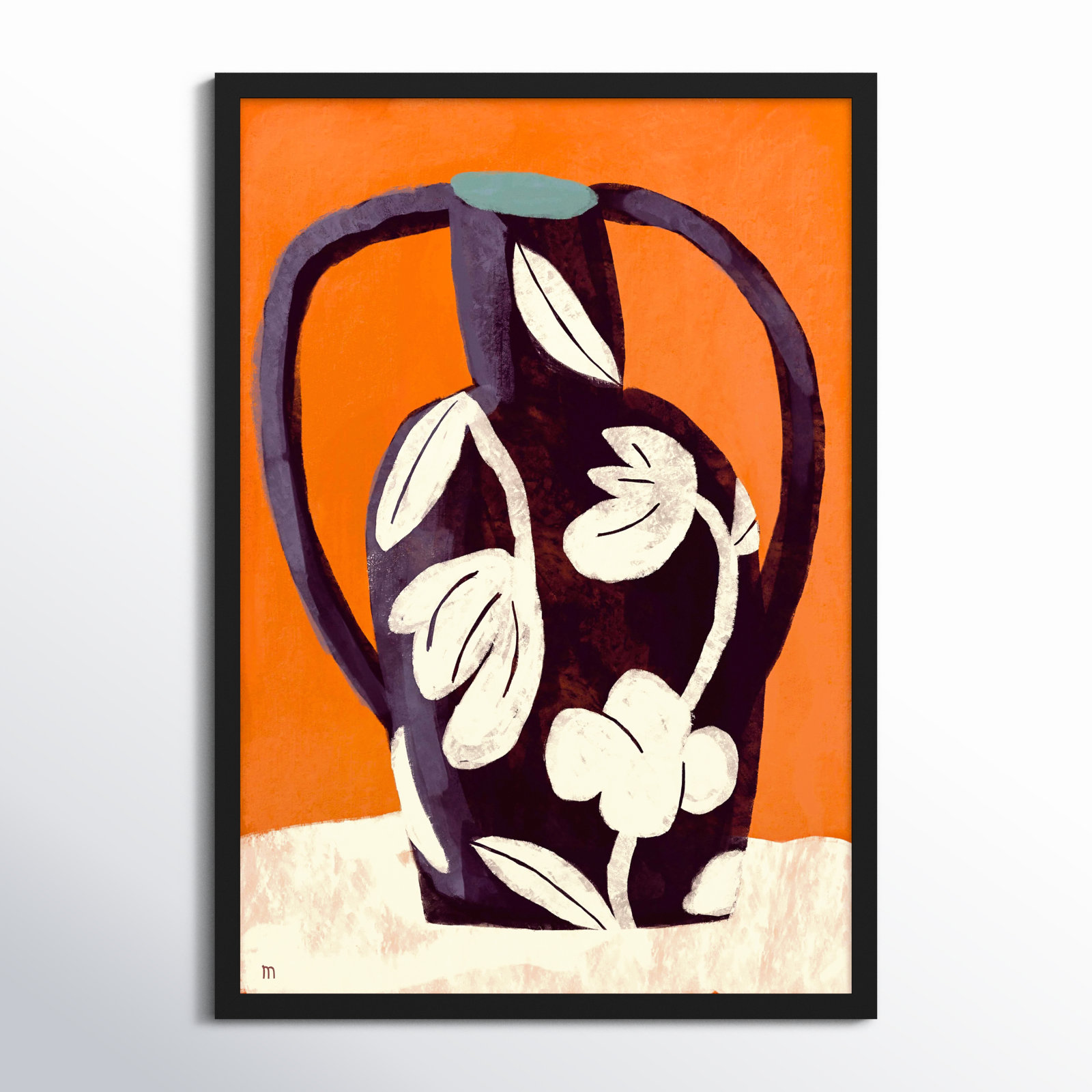 Black Vase White Flowers Print by Marco Marella, 50" H x 35" W, Black Framed Paper