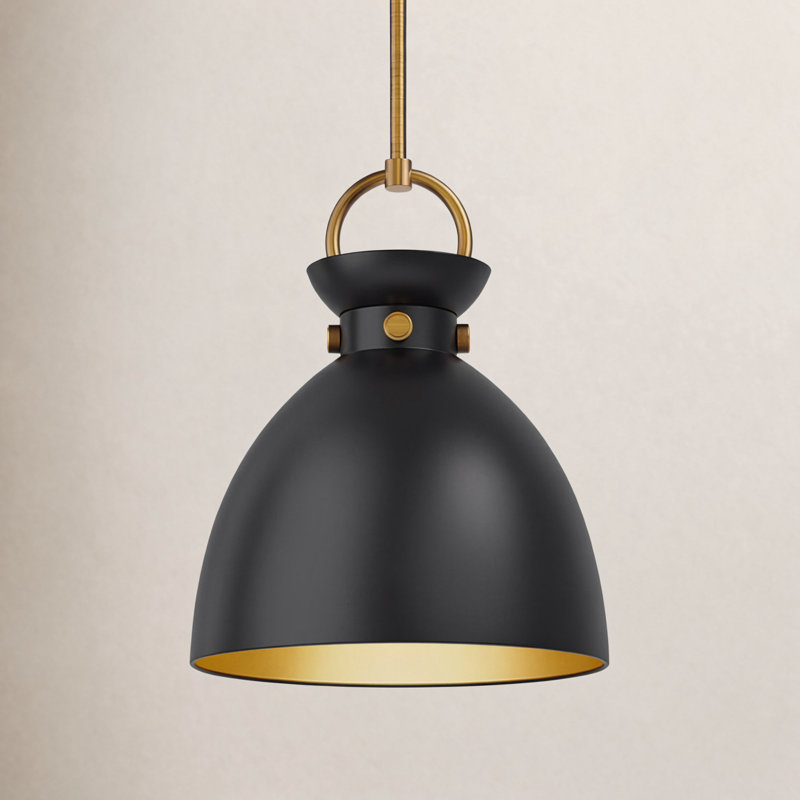 Luminaire suspendu en forme de dôme à 1 lumière Tinka, Noir mat, H 17,13 po x l 14 po x P 14 po, Noir mat / or vieilli