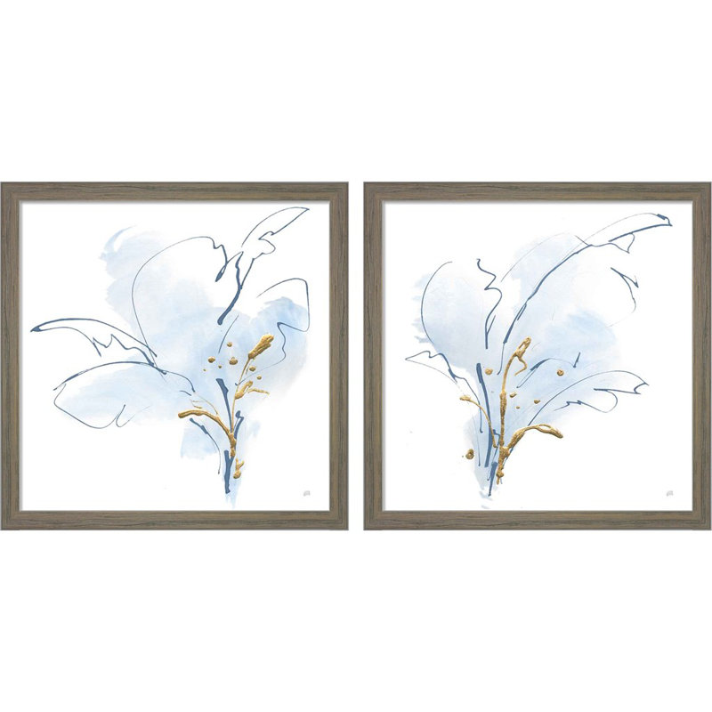 «Blue and Gold Floral A» par Chris Paschke - Ensemble de 2 cadres photo