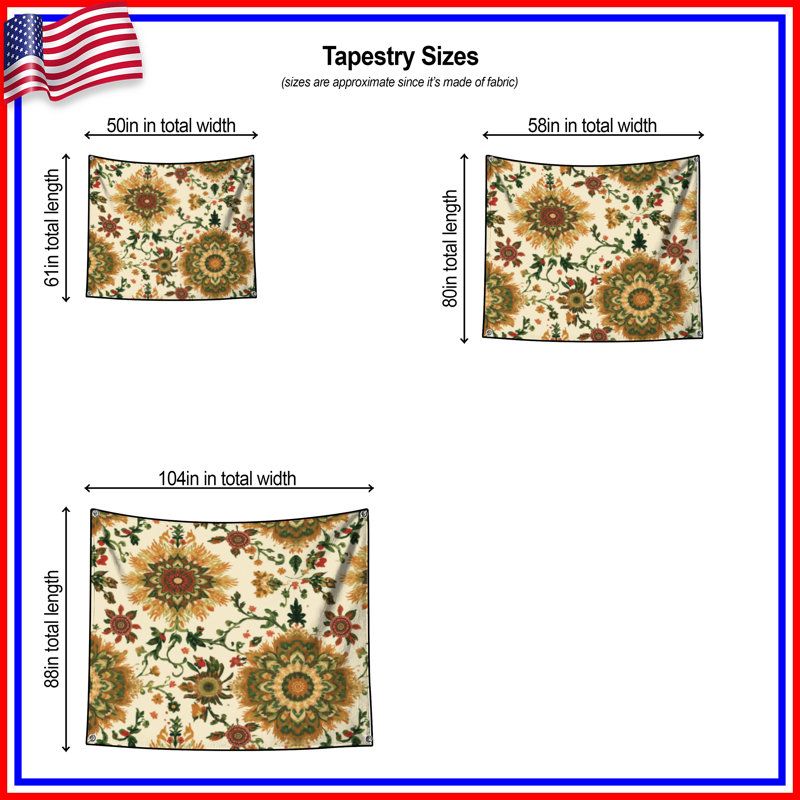 Tapisserie murale motif floral médaillon - Décoration murale médaillon, 68 po H x 80 po L avec 4 œillets