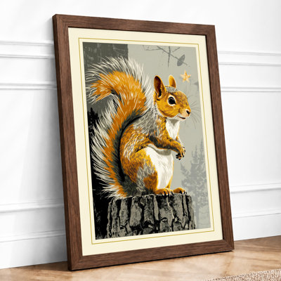Alert Squirrel Rustic - Framed Print