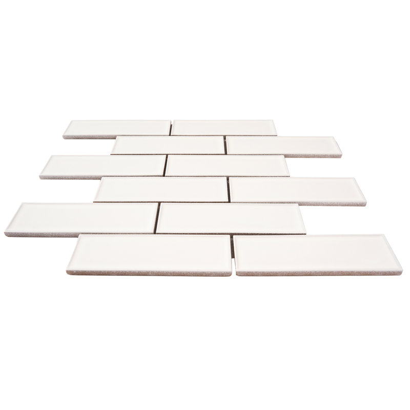 Porcelain Brick Joint Mosaic Pattern Tile, White