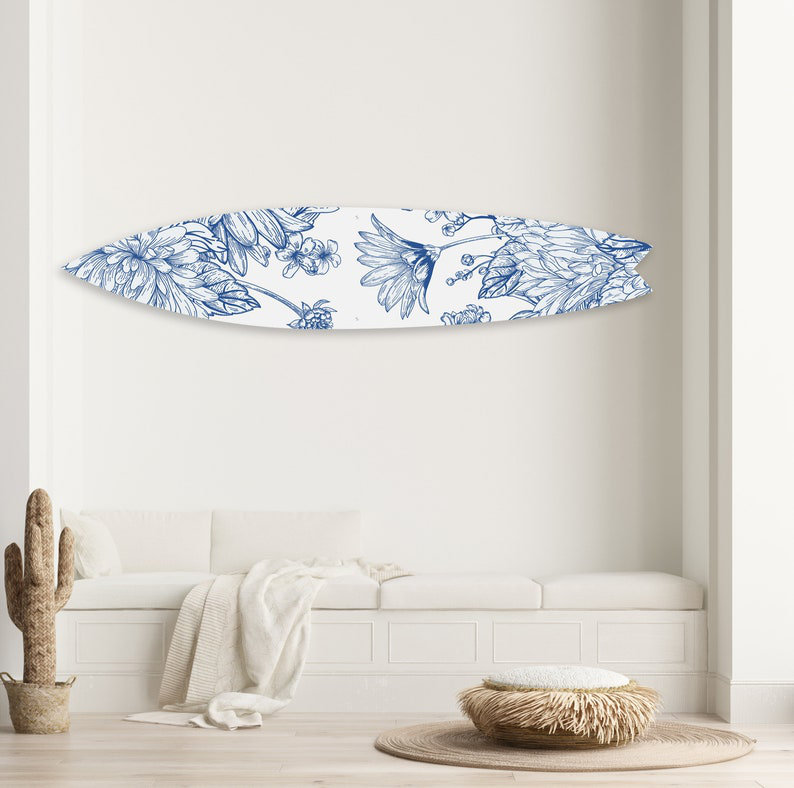 Art mural floral planche de surf acrylique