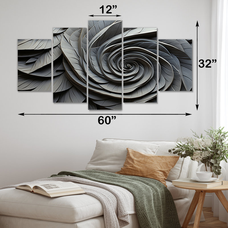 «Gray Spiraling Abstrract Flowers - Abstract Spirals Multipanel Wall Art