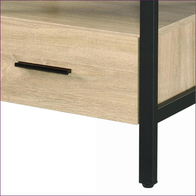 Yawan Oak & amp; Table basse noire avec tiroir de rangement - Décoration de salon peu encombrante, dégagement au sol de 5 po