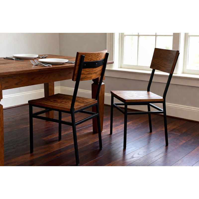 Ensemble de 2 chaises de salle à manger pour restaurant avec cadre et siège en métal en chêne rouge nord-américain
