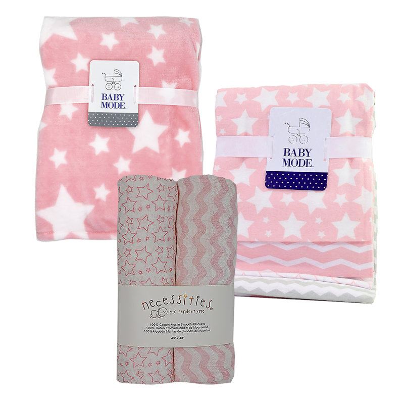 Collection de couverture pour chambre de bébé 7 pièces Stars, Rose