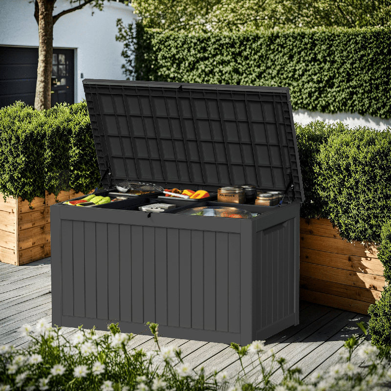 Olilawn Durable Resin Outdoor Storage and Organization Deck Box For Patio Furniture and Supplies(30Gallon、50Gallon、80Gallon、180Gallon、230Gallon）