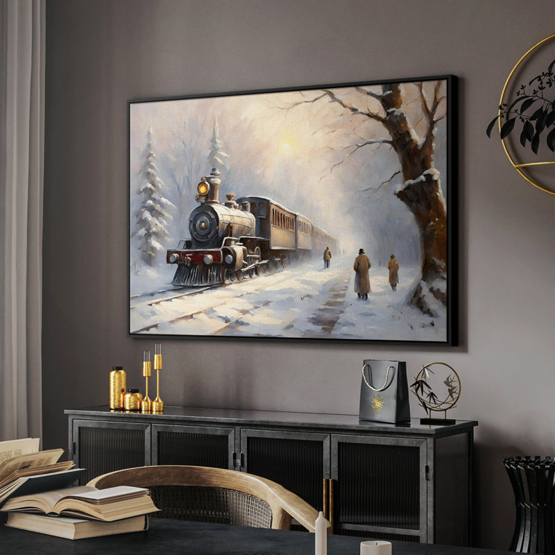 Paysage rétro - CC, Toile avec cadre flottant noir, H 27 po x l 41 po x P 2 po