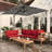 Collinward 5 - Person Seating Group with Red Cushions and Grey LED  Parasol