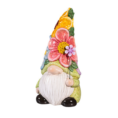 Floral Gnome Ceramic Garden Statue, 12in