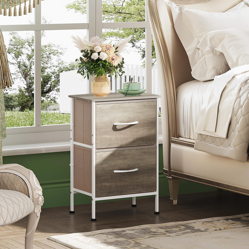 Table de chevet moderne en métal de 15,7 po avec 2 tiroirs, table de chevet avec cadre robuste pour petit espace, armoire de rangement pour table de bout
