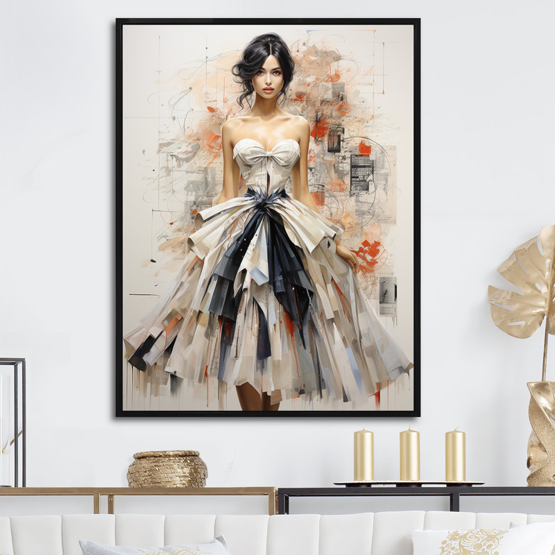 Dessin de la robe de haute couture I - impression, H 44 po x l 34 po x P 1,5 po, Cadre flottant noir