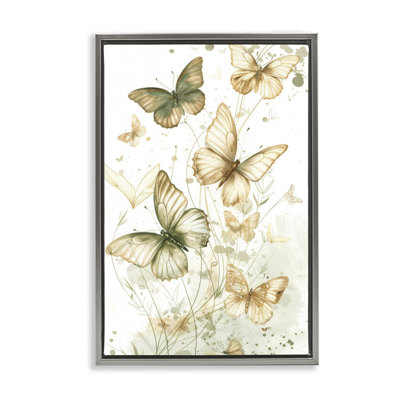  Neutral Watercolor Butterflies Canvas by LSR Design Studio, H 25 po x l 17 po, Cadre flottant gris lustré