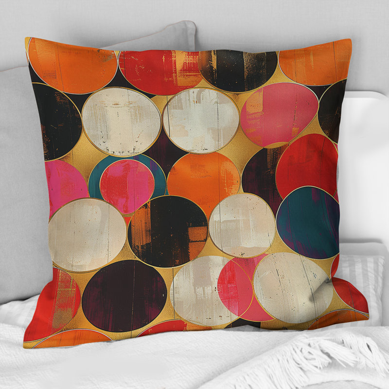 Coussin rétro blanc et rose Midcentury Circlres, H 16 po x l 16 po