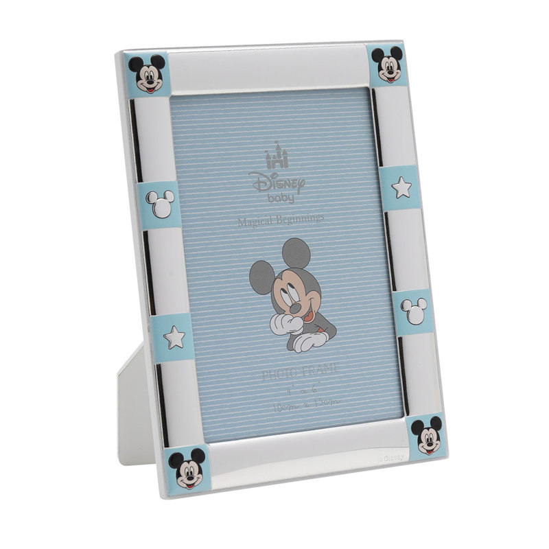 Disney 4" x 6" Mickey Mouse Border Silver Plated Frame With White Wooden Back