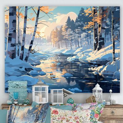 Snowy Winter Landscape River Sunrise - Art mural paysage d'hiver