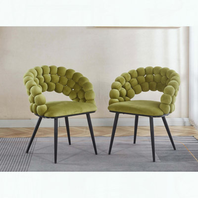 Set of 2 Green Modern Chairs – Gold Iron Tube Legs – Hairball Back