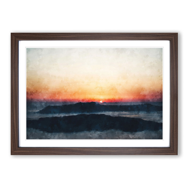 Sunrise In Greece - Single Picture Frame Painting on MDF, 33cm H x 45cm W x 2cm D, Walnut Framed