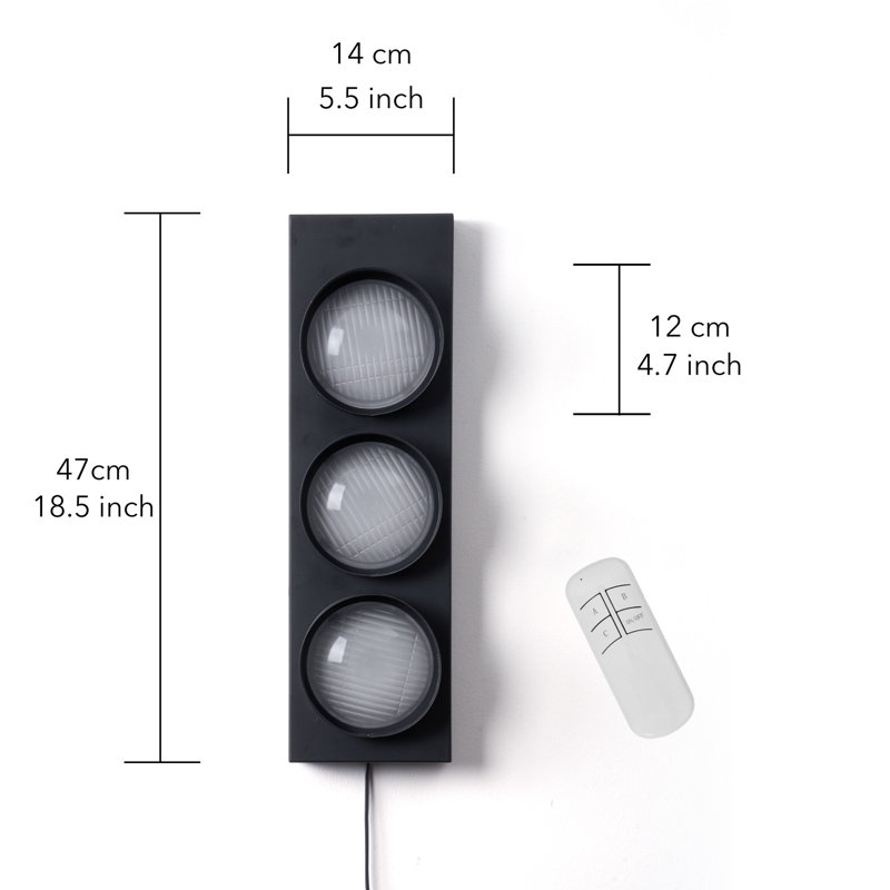 Applique murale industrielle 18,5 po avec feux de circulation et cadre en métal givré 3 lumières