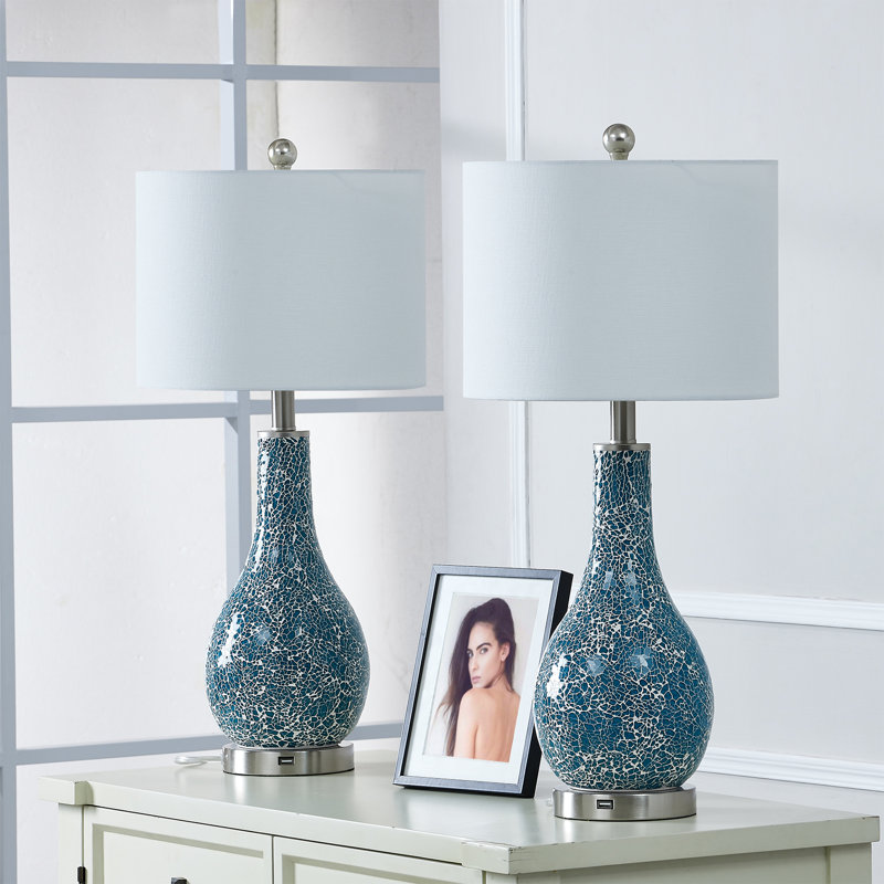 Lampe de table en métal et verre 25,25 po H, Cyan profond
