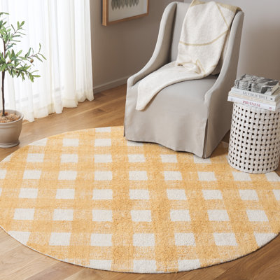 Briaroaks Plaid Hand Woven Flatweave Cotton Area Rug in Yellow/White