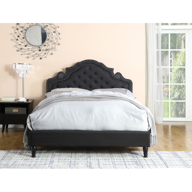 Annaline Upholstered Wingback Bed, Black, Full