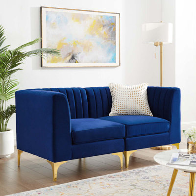 Triumph Channel Tufted Performance Velvet Loveseat In Navy