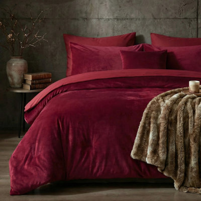 Burgundy Velvet Comforter Set King Size Distressed Velvet Bedding Soft Plush Shaggy Warm Flannel Quilt Blanket Women Girls Solid Red Comforter for Christmas