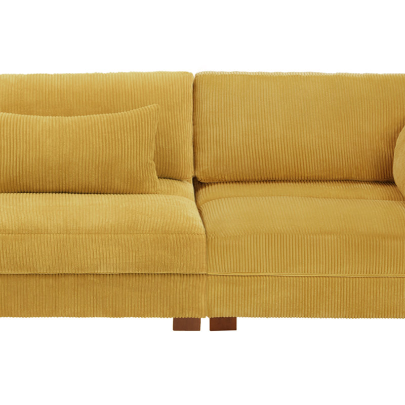 Maelina 3 - Piece Upholstered Orange Corduroy Modular Sectional Sofa with Pillow Back and Solid Wood Legs, Orange