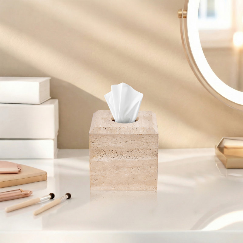 Couvercle de boîte à mouchoirs carré en marbre naturel, porte-mouchoirs décoratif pour meuble-lavabo, chambre à coucher et bureau