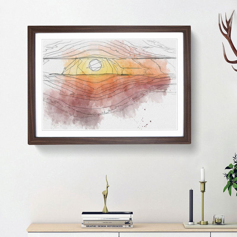 Sunset over the Hills in Abstract - Picture Frame Graphic Art Print, Walnut Framed, 62cm H x 87cm W x 2cm D