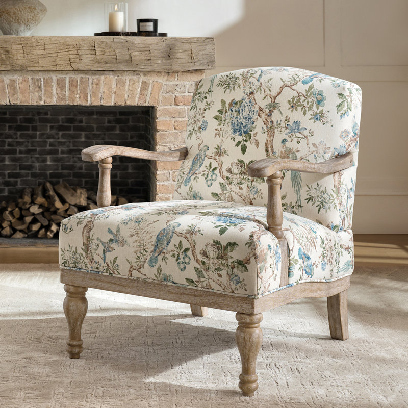 Amilio 27.75" W Farmhouse Floral Armchair, Bird