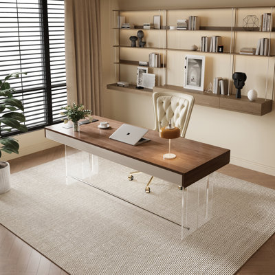 Acrylic Writing Desk with Built-In Electrical Outlet