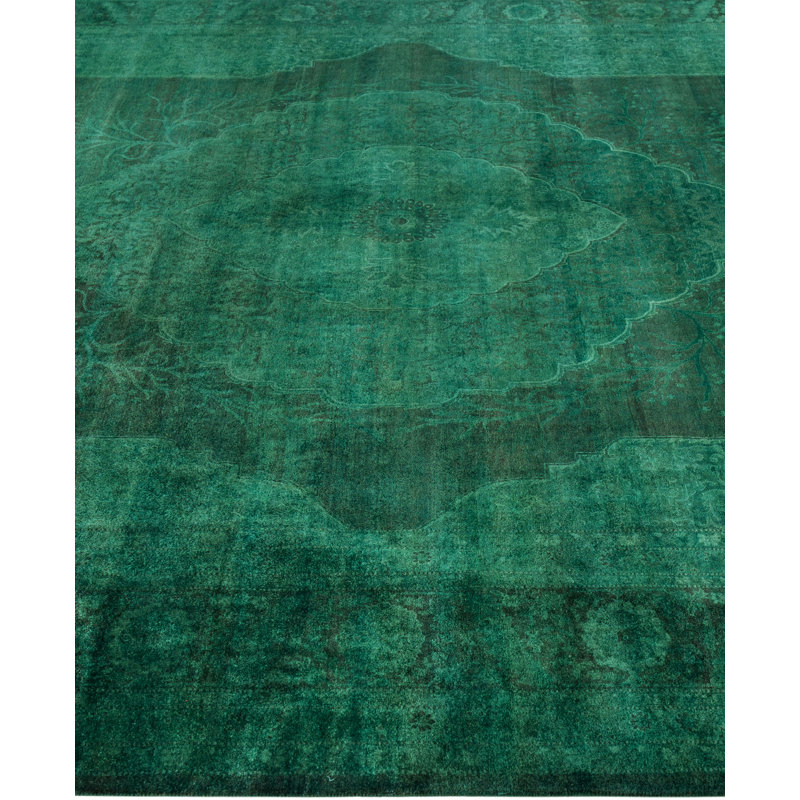 Overdyed Hand-Knotted Wool Modern-Contemporary Green Area Rug 9' 5" x 12' 9"