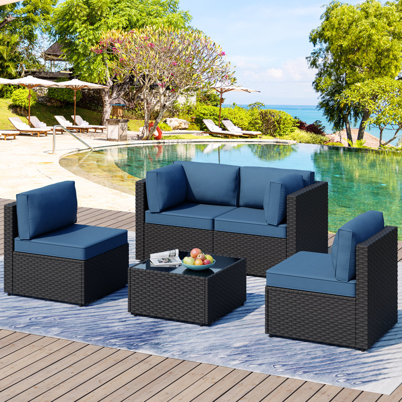 Diamondville 4-Person Outdoor Seating Group with Cushions, Navy