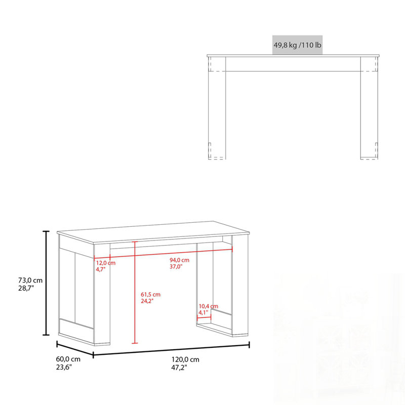 Bureau d'écriture avec une grande surface de travail et des pieds en bois robustes, parfait pour les bureaux à domicile modernes et les petits espaces