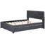 Lit plateforme tapissier en lin gris moderne avec tête de lit texturée en brique et lit gigogne simple pour lit gigogne chic