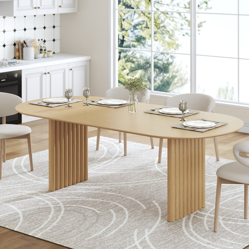 79" Soild Wood Dining Table with Double Pedestal Base &  Oval Tabletop , Oak