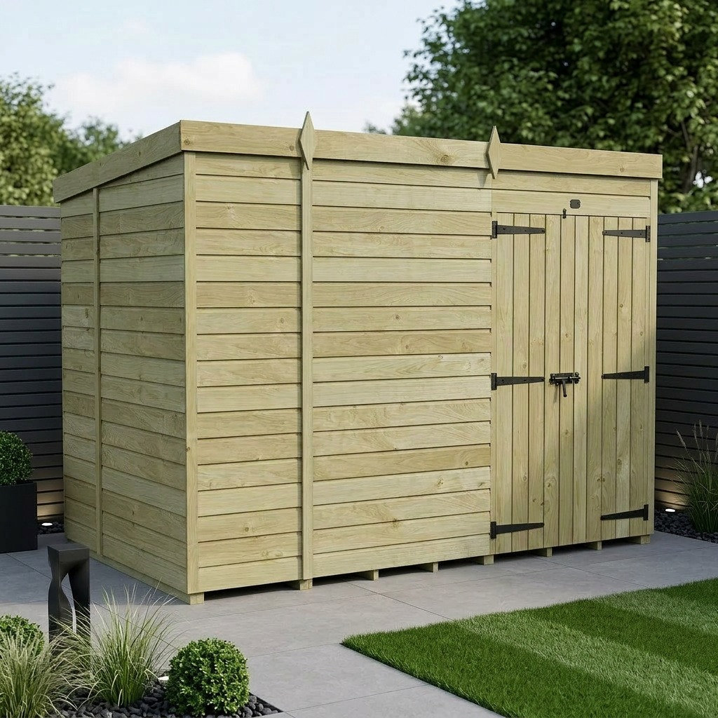 Total Sheds 11ft x 6ft Pent Garden Shed - Double Door - No Windows - Pressure Treated Timber - UK Manufactured