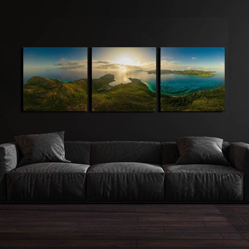«Seychelles - View from Curiese Island» par Epic Portfolio, art mural en verre acrylique, ensemble de 3 pièces