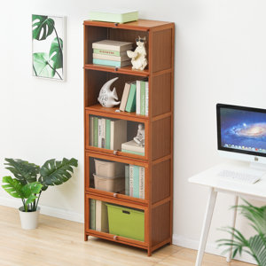 Standard 5 Tiers Tall Bookcase, Free Standing Bookshelf with Acrylic Door for Living Room