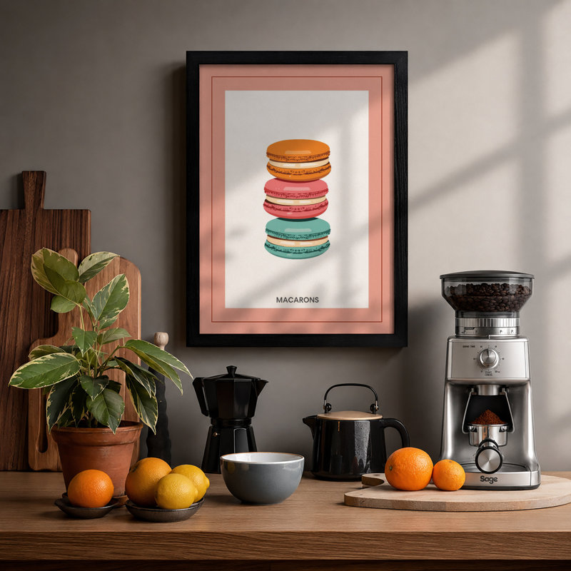 Stacked Macarons Modern - Framed Print, Black, A4 - 29.7 x 21.0 cm
