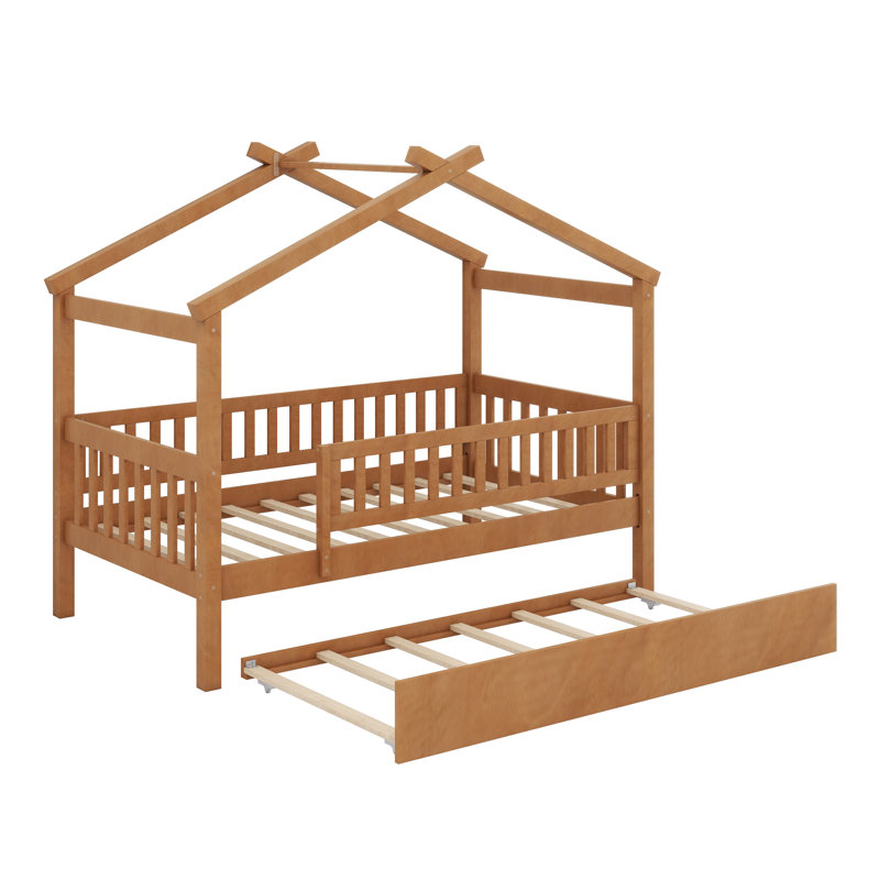Cadre de lit cabane avec lit gigogne, Walnut