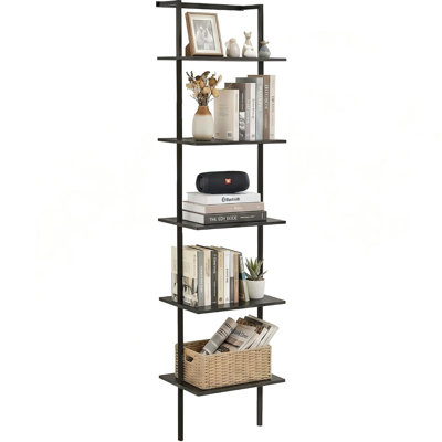 Étagère murale échelle à 5 niveaux, noire, 164 cm (64,7 po) de hauteur | Étagère de rangement ouverte haute, présentoir à livres, pour bureau, chambre, salon, facile à assembler