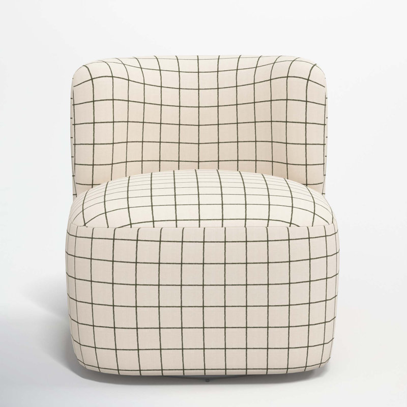 Mariza Upholstered Swivel Slipper Chair, Line Tattersall Green