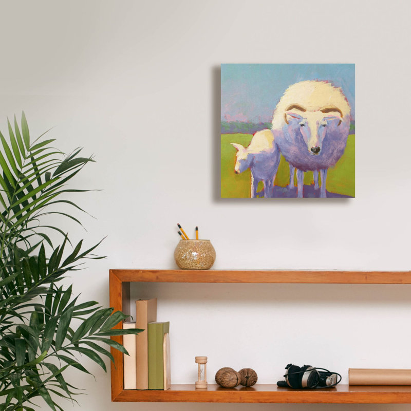 «Sheep Pals 2» par Carol Young, art mural sur toile, H 12 po x l 12 po