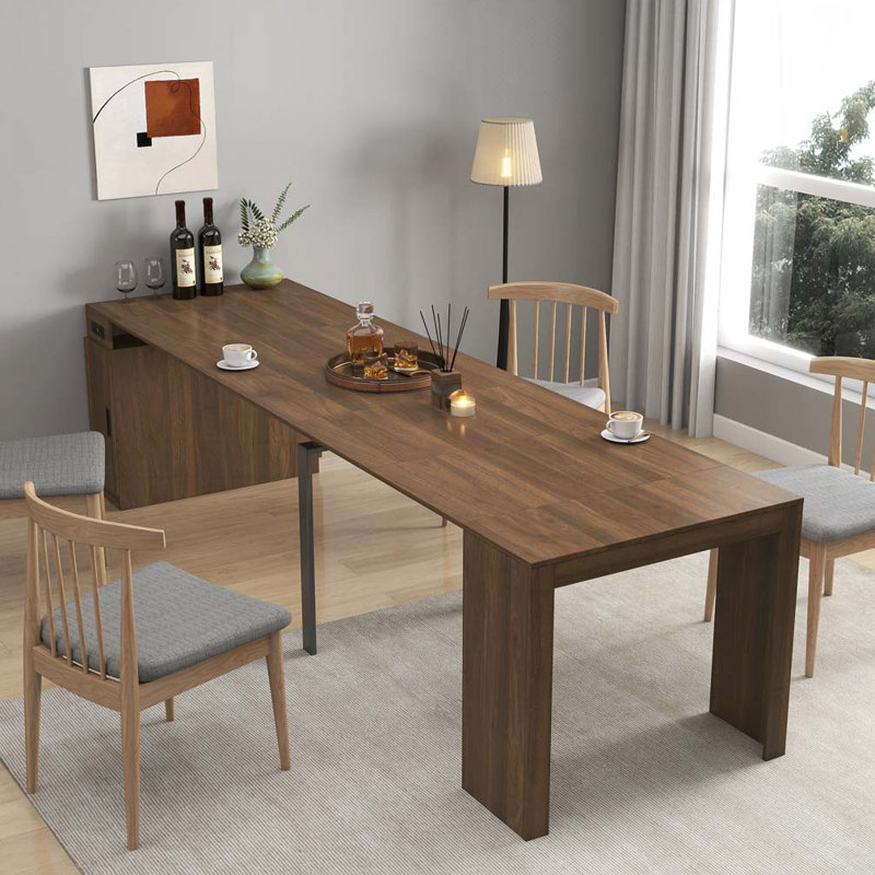 Table de salle à manger extensible avec prise, Noyer