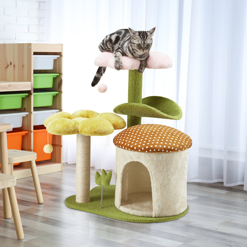 Arbre à chat 29,5 po H avec grand hamac, jolie tour à chat avec poteaux à griffer